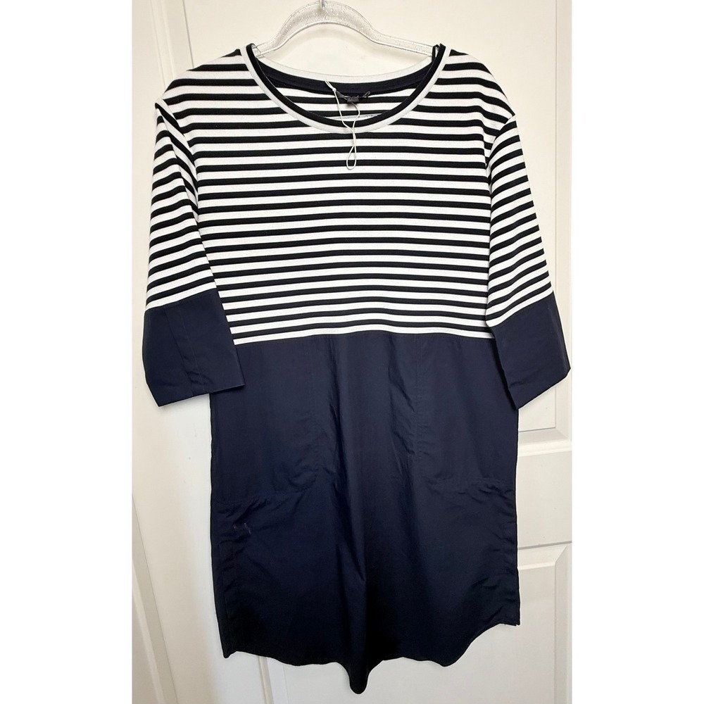 COS‎ Navy Stripe Colorblock Shift Dress S Minimalist 3/4 Sleeve Nautical Capsule